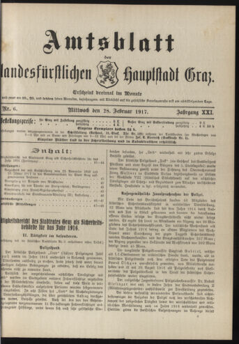 Amtsblatt der landesfürstlichen Hauptstadt Graz 19170228 Seite: 1