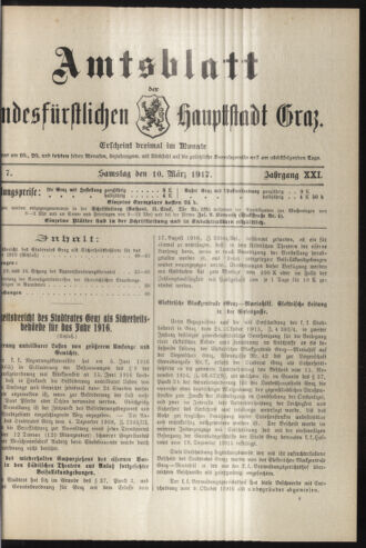 Amtsblatt der landesfürstlichen Hauptstadt Graz 19170310 Seite: 1