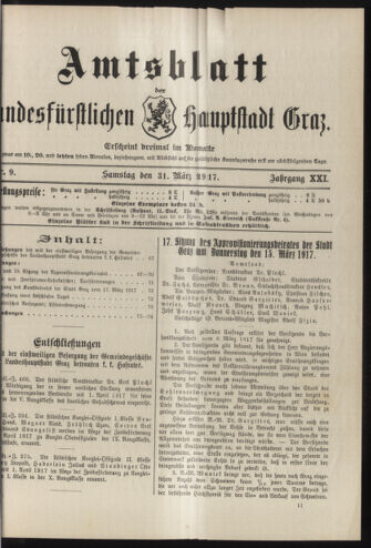 Amtsblatt der landesfürstlichen Hauptstadt Graz 19170331 Seite: 1