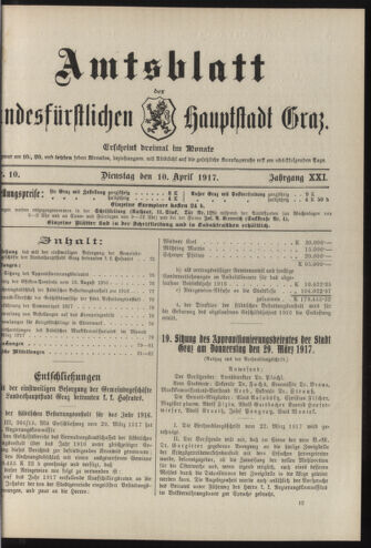 Amtsblatt der landesfürstlichen Hauptstadt Graz 19170410 Seite: 1