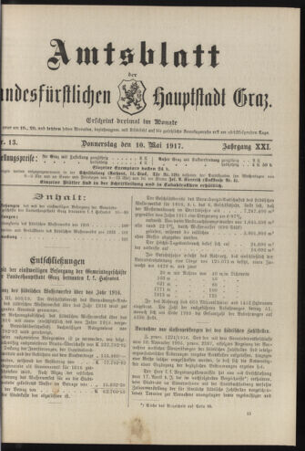 Amtsblatt der landesfürstlichen Hauptstadt Graz 19170510 Seite: 1