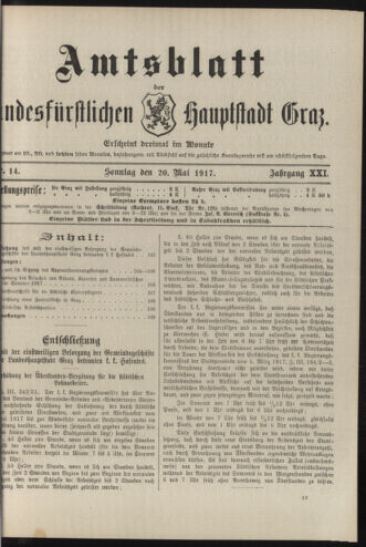 Amtsblatt der landesfürstlichen Hauptstadt Graz 19170520 Seite: 1