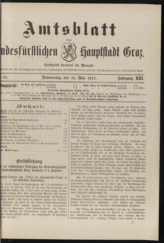 Amtsblatt der landesfürstlichen Hauptstadt Graz 19170531 Seite: 1