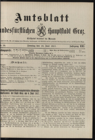 Amtsblatt der landesfürstlichen Hauptstadt Graz 19170610 Seite: 1