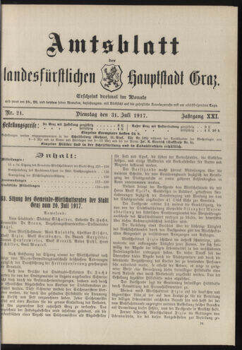 Amtsblatt der landesfürstlichen Hauptstadt Graz 19170731 Seite: 1