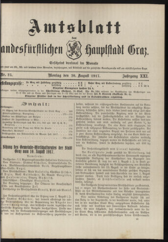 Amtsblatt der landesfürstlichen Hauptstadt Graz 19170820 Seite: 1