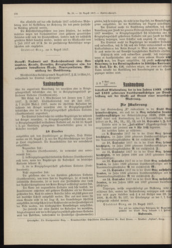 Amtsblatt der landesfürstlichen Hauptstadt Graz 19170820 Seite: 8