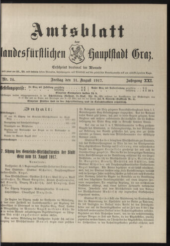 Amtsblatt der landesfürstlichen Hauptstadt Graz 19170831 Seite: 1