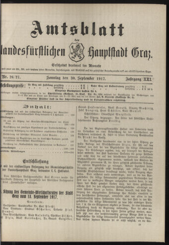 Amtsblatt der landesfürstlichen Hauptstadt Graz 19170930 Seite: 1