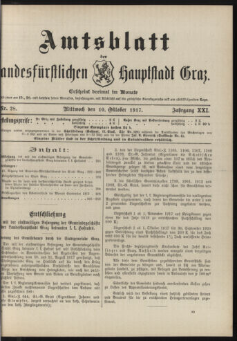 Amtsblatt der landesfürstlichen Hauptstadt Graz 19171010 Seite: 1