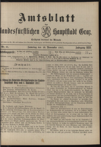 Amtsblatt der landesfürstlichen Hauptstadt Graz 19171110 Seite: 1