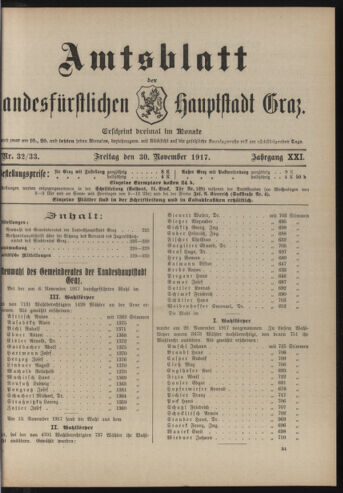 Amtsblatt der landesfürstlichen Hauptstadt Graz 19171130 Seite: 1