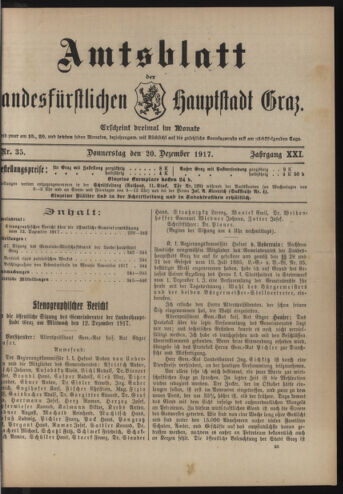 Amtsblatt der landesfürstlichen Hauptstadt Graz 19171220 Seite: 1