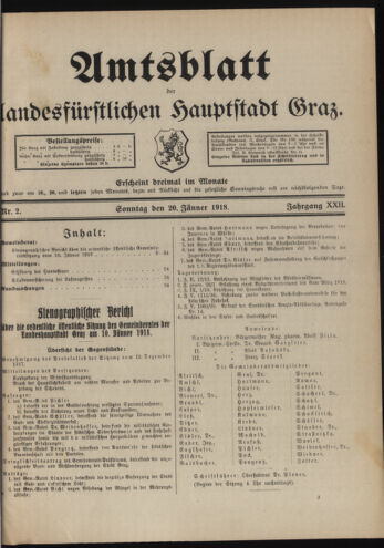 Amtsblatt der landesfürstlichen Hauptstadt Graz 19180120 Seite: 1