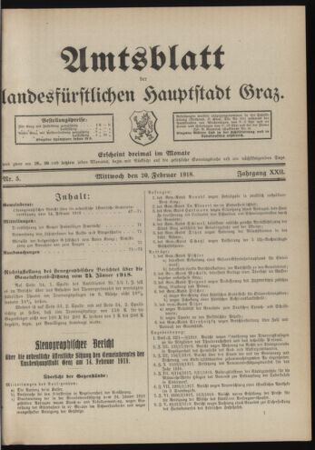 Amtsblatt der landesfürstlichen Hauptstadt Graz 19180220 Seite: 1