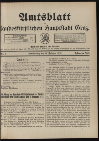 Amtsblatt der landesfürstlichen Hauptstadt Graz 19180228 Seite: 1