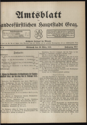 Amtsblatt der landesfürstlichen Hauptstadt Graz 19180320 Seite: 1