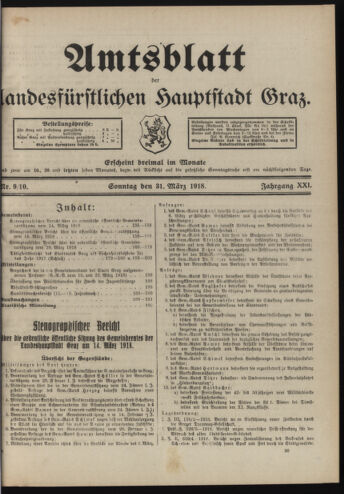 Amtsblatt der landesfürstlichen Hauptstadt Graz 19180331 Seite: 1