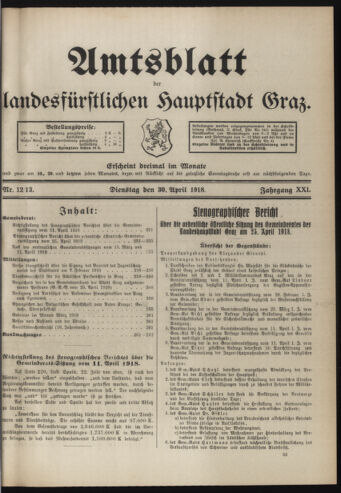 Amtsblatt der landesfürstlichen Hauptstadt Graz 19180430 Seite: 1