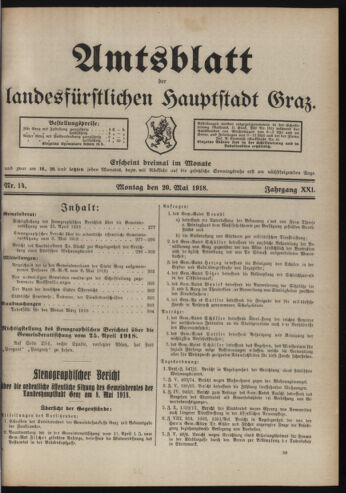 Amtsblatt der landesfürstlichen Hauptstadt Graz 19180520 Seite: 1