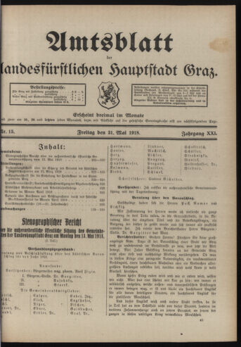 Amtsblatt der landesfürstlichen Hauptstadt Graz 19180531 Seite: 1