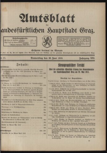 Amtsblatt der landesfürstlichen Hauptstadt Graz 19180620 Seite: 1