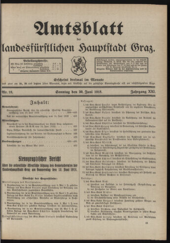 Amtsblatt der landesfürstlichen Hauptstadt Graz 19180630 Seite: 1