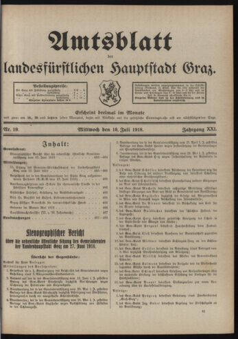 Amtsblatt der landesfürstlichen Hauptstadt Graz 19180710 Seite: 1