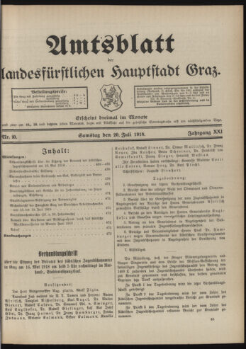 Amtsblatt der landesfürstlichen Hauptstadt Graz 19180720 Seite: 1