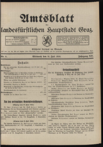 Amtsblatt der landesfürstlichen Hauptstadt Graz 19180731 Seite: 1