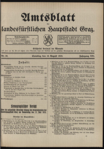 Amtsblatt der landesfürstlichen Hauptstadt Graz 19180810 Seite: 1