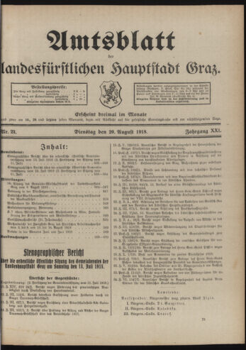 Amtsblatt der landesfürstlichen Hauptstadt Graz 19180820 Seite: 1