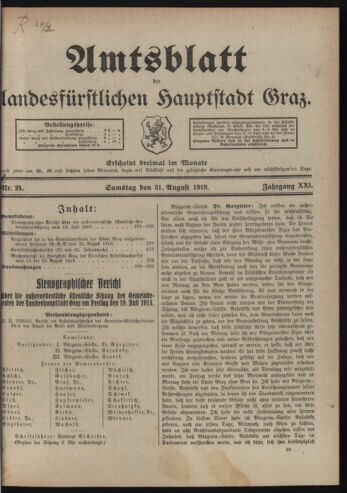 Amtsblatt der landesfürstlichen Hauptstadt Graz 19180831 Seite: 1