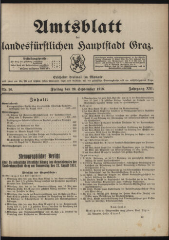 Amtsblatt der landesfürstlichen Hauptstadt Graz 19180920 Seite: 1