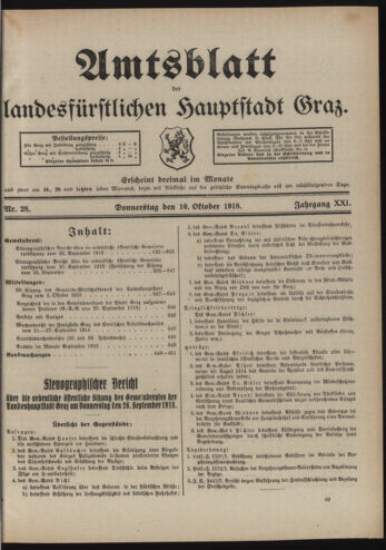 Amtsblatt der landesfürstlichen Hauptstadt Graz 19181010 Seite: 1