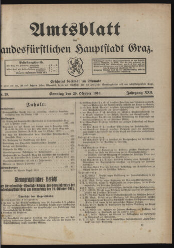 Amtsblatt der landesfürstlichen Hauptstadt Graz 19181020 Seite: 1