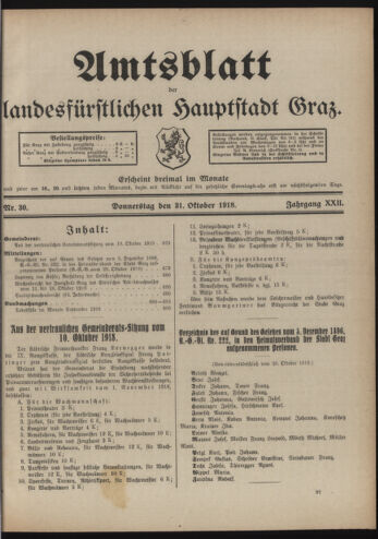 Amtsblatt der landesfürstlichen Hauptstadt Graz 19181031 Seite: 1