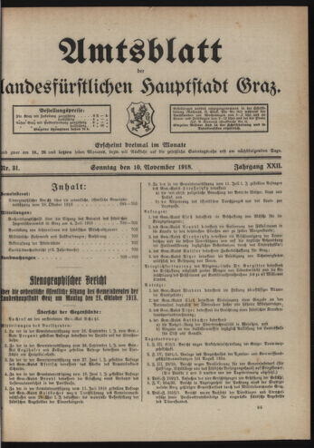 Amtsblatt der landesfürstlichen Hauptstadt Graz 19181110 Seite: 1