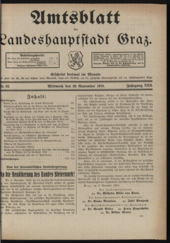 Amtsblatt der landesfürstlichen Hauptstadt Graz 19181120 Seite: 1