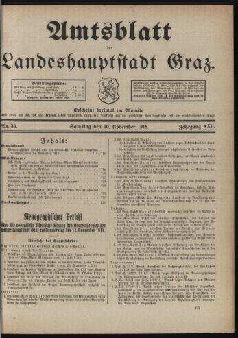 Amtsblatt der landesfürstlichen Hauptstadt Graz 19181130 Seite: 1