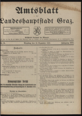 Amtsblatt der landesfürstlichen Hauptstadt Graz 19181210 Seite: 1