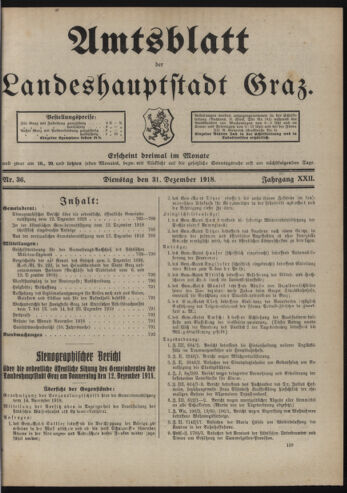 Amtsblatt der landesfürstlichen Hauptstadt Graz 19181231 Seite: 1