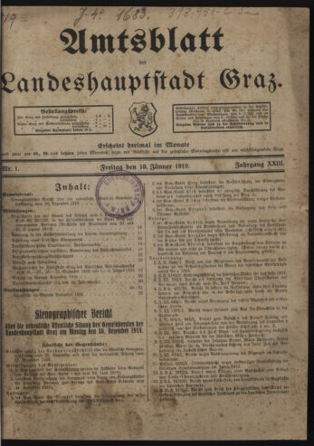 Amtsblatt der landesfürstlichen Hauptstadt Graz 19190110 Seite: 1