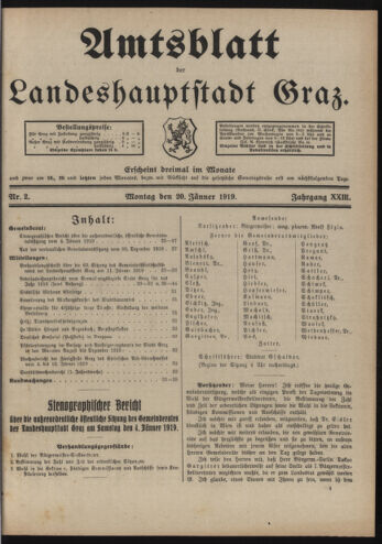 Amtsblatt der landesfürstlichen Hauptstadt Graz 19190120 Seite: 1