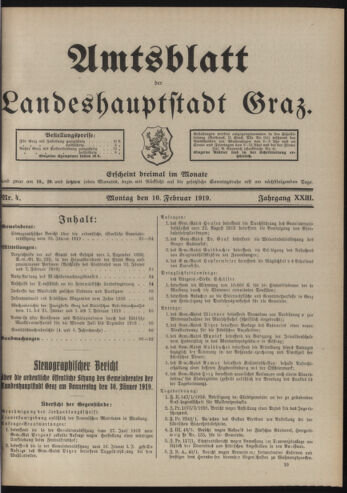 Amtsblatt der landesfürstlichen Hauptstadt Graz 19190210 Seite: 1