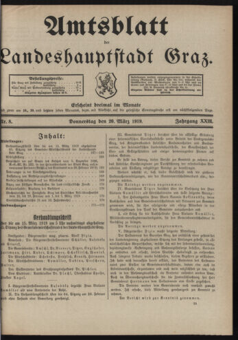 Amtsblatt der landesfürstlichen Hauptstadt Graz 19190320 Seite: 1