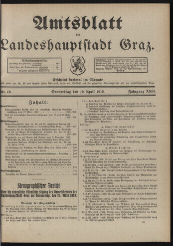 Amtsblatt der landesfürstlichen Hauptstadt Graz 19190410 Seite: 1