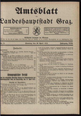 Amtsblatt der landesfürstlichen Hauptstadt Graz 19190420 Seite: 1