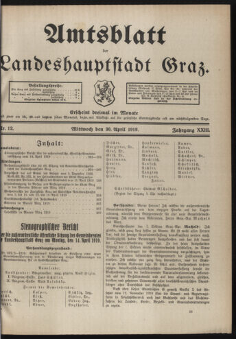 Amtsblatt der landesfürstlichen Hauptstadt Graz 19190430 Seite: 1