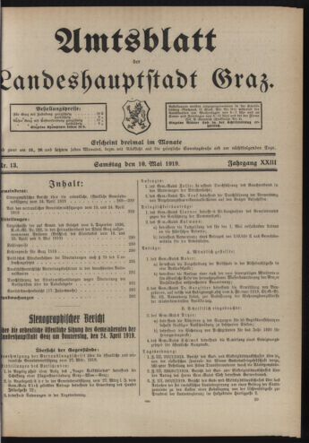 Amtsblatt der landesfürstlichen Hauptstadt Graz 19190510 Seite: 1